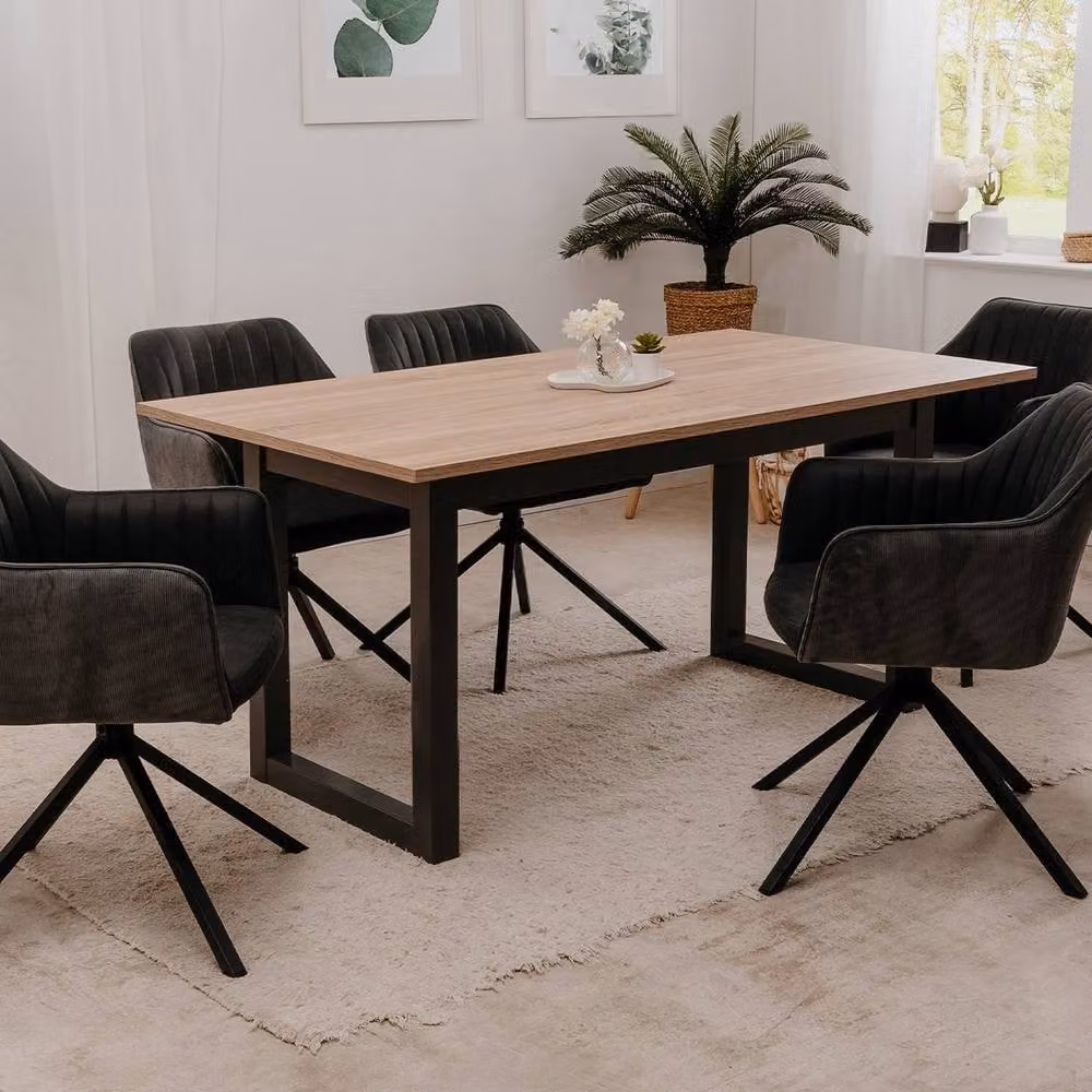 CALICOSY Denver Extendable Rectangular Dining Table in Light Oak, W/D/H: 160-200 x 90 x 75 cm – 2