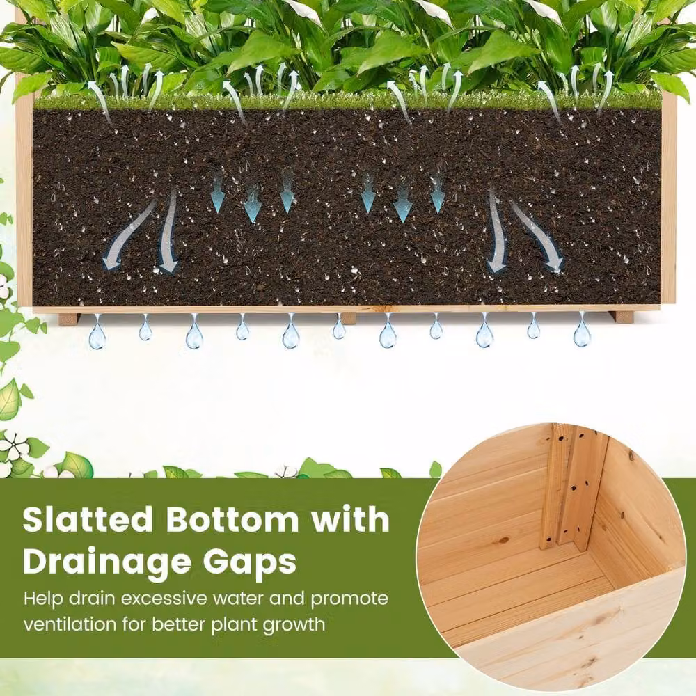 Costway Wooden Raised Garden Bed Elevated Planter Box in Brown or Sand, W: 103 cm, D: 40 cm, H: 40 cm – 2