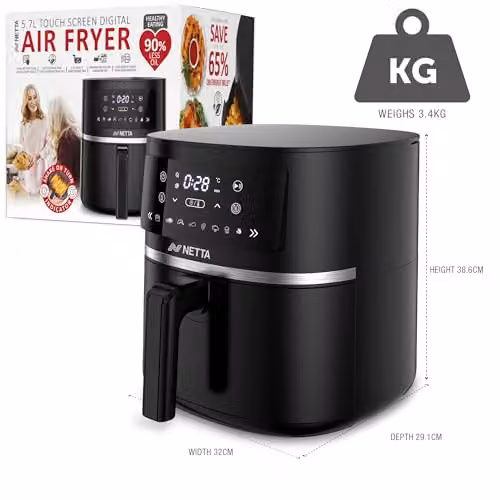NETTA 5.7L Digital Air Fryer in Black with Timer and Overheat Protection – 7