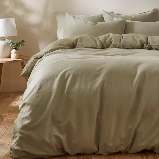 Martex Touch of Linen Duvet Cover Set, Green, W: 180 cm x H: 200 cm