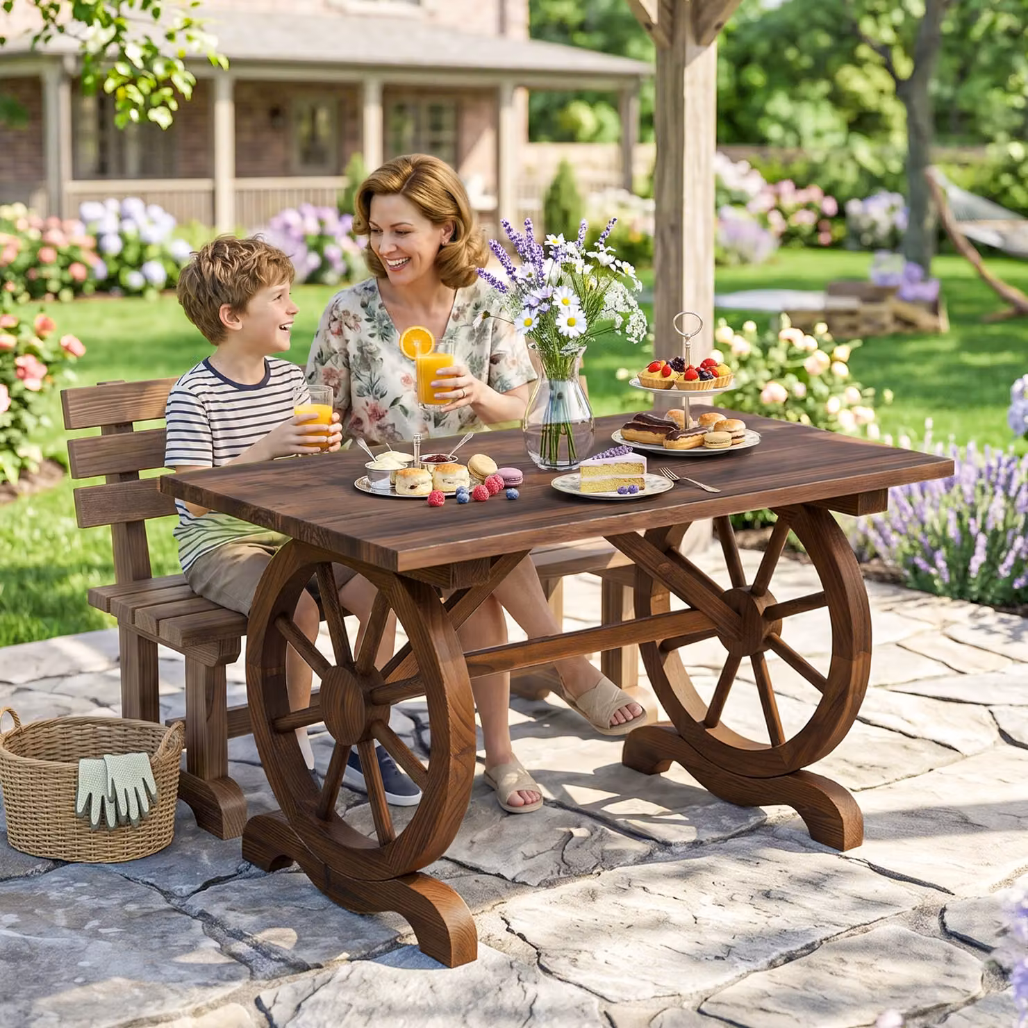 Outsunny Rectangular Rustic Brown Patio Coffee Table in Water-Resistant Natural Fir Wood – 5