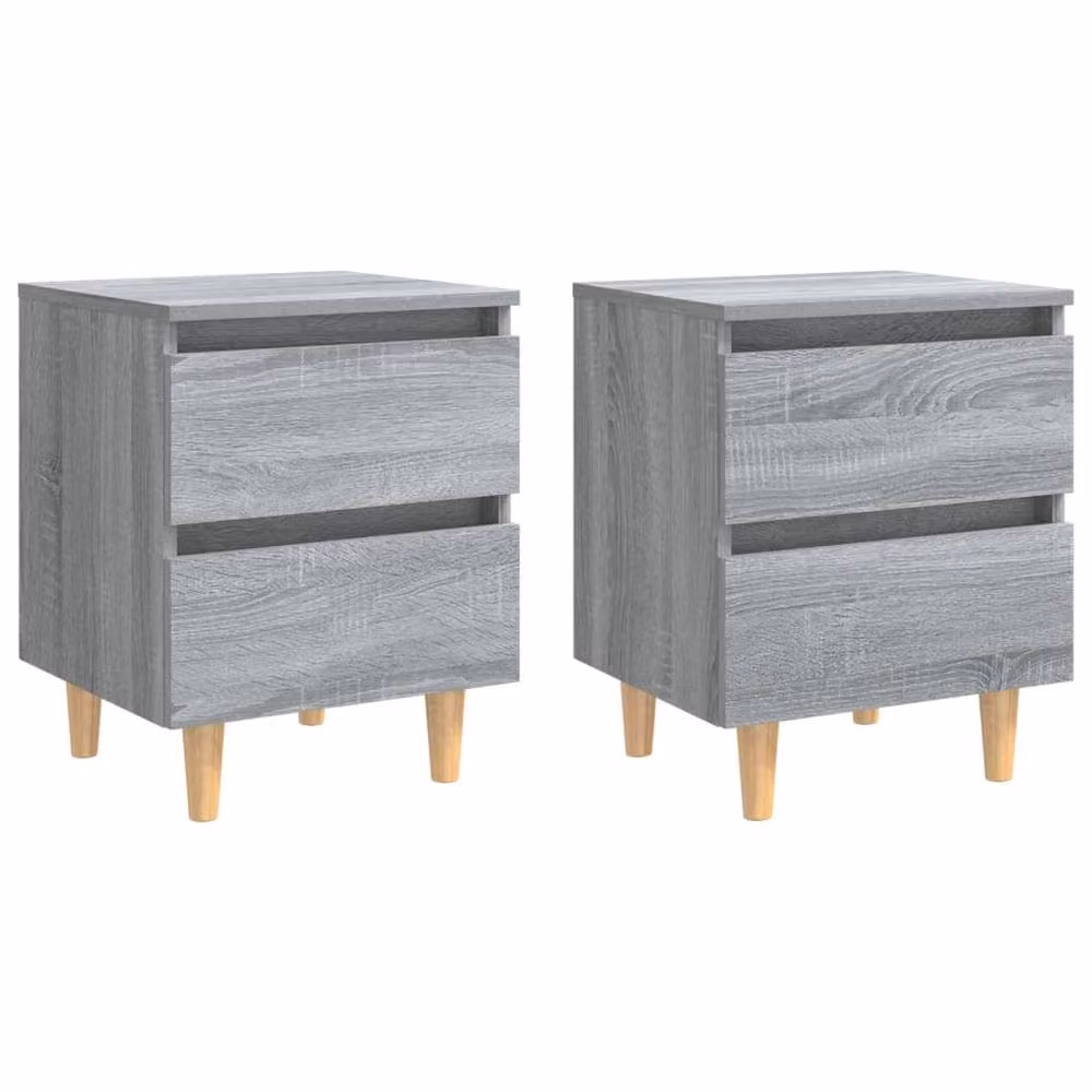 Berkfield Home Sturdy Bed Cabinets with Solid Wood Legs, 2 Pieces, Grey Sonoma, W/D/H: 40 x 35 x 50 cm – 2