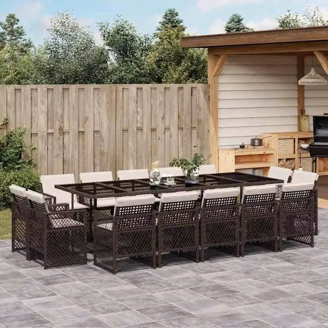 Berkfield Home 15 Piece Brown Poly Rattan Garden Dining Set with Cushions – 1