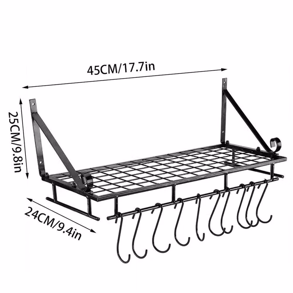 Kelvenix Wall Mounted Kitchen Pan and Pot Rack, Black, Width: 45 cm – 2