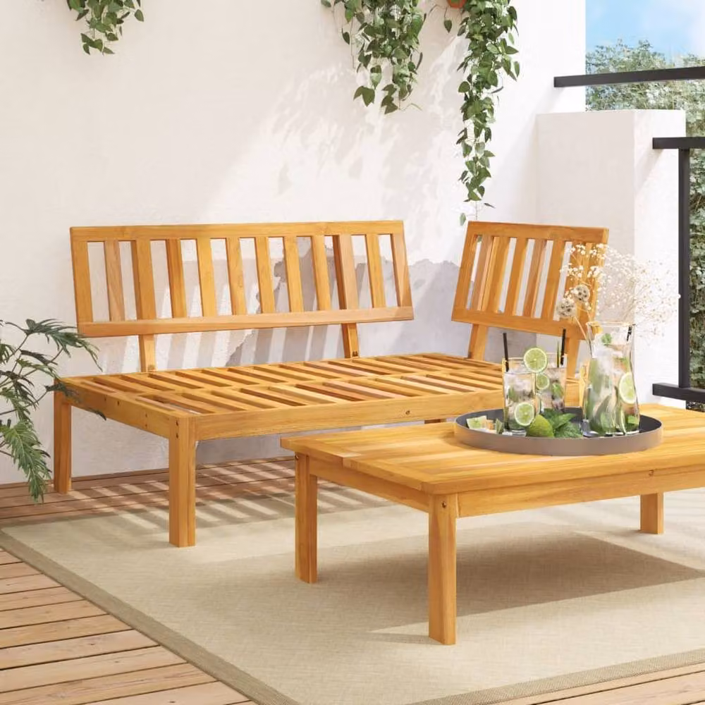 Berkfield Home Garden L-Shape Pallet Corner Sofa in Brown Solid Acacia Wood – 2