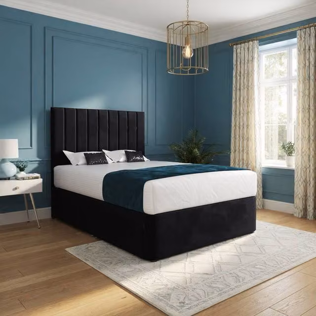 Casani Lichfield Modern Upholstered Velvet Bed Frame with Drawers, Black, W/D/H: 200 x 137 x 40 cm