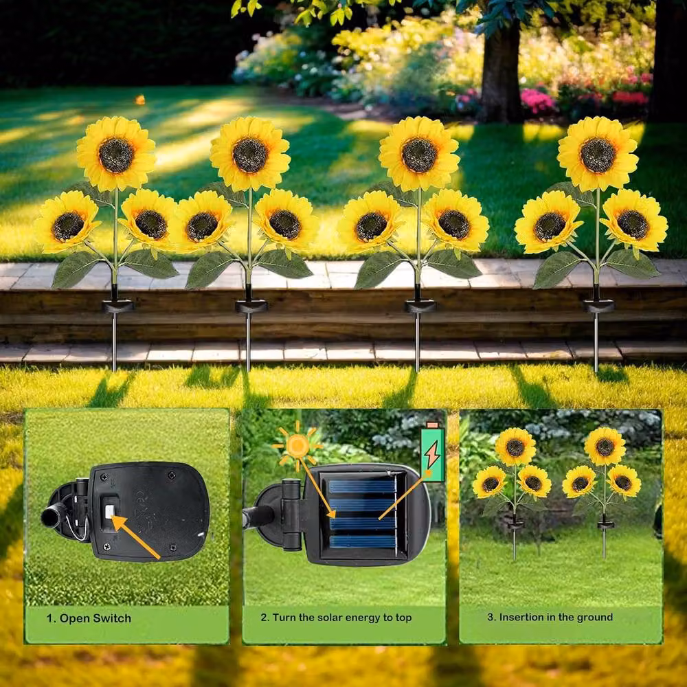 Garwarm Upgraded Solar Sunflower LED Lights in Yellow for Garden, Yard and Pathway Decoration – 5