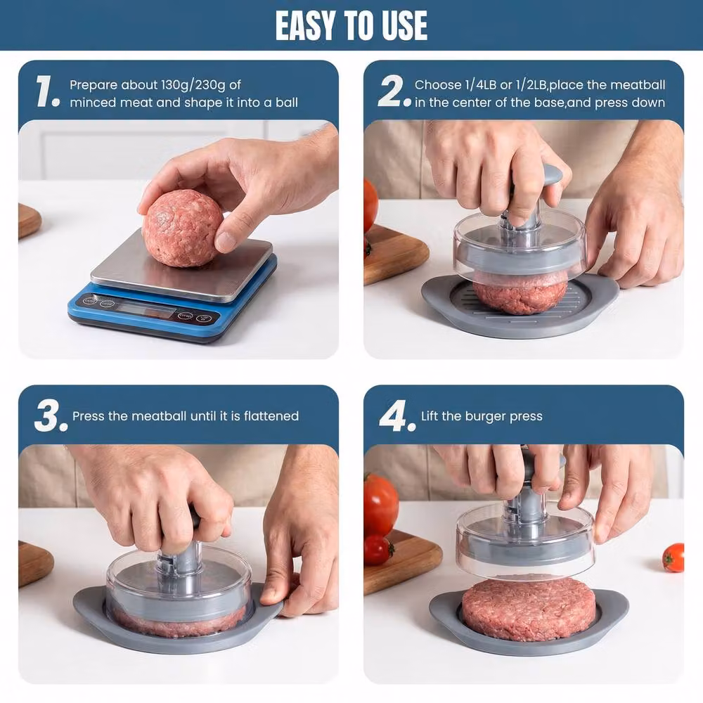 Crystals Non Stick Round Burger Press and Hamburger Patty Maker in Grey – 5