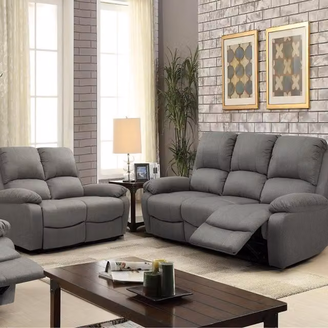 Comfy Living Luxury Fabric Reclining 3 Seater and 2 Seater Sofa Set in Light Grey