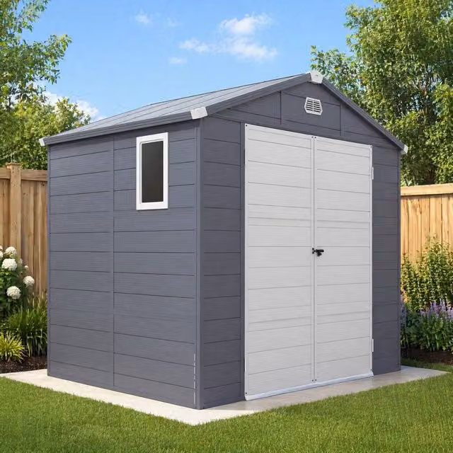 STILVORA Modern Metal Garden Storage Shed in Grey with Foundation Kit