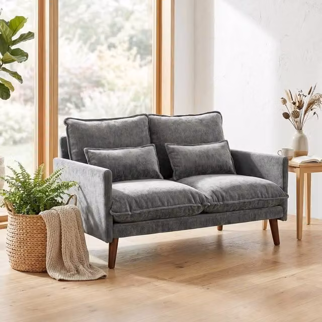 HOMCOM Modern 2 Seater Velvet Loveseat Sofa in Grey with Scatter Cushions – 1