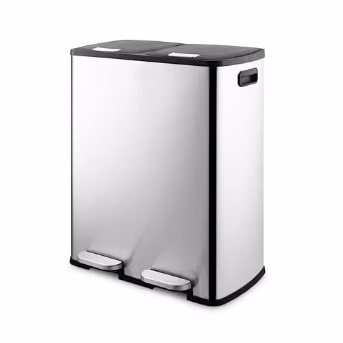 Swan 60L Stainless Steel Recycling Pedal Bin in Silver with Soft Close and Fingerprint Proof Finish, H: 66.0 cm, W: 36.2 cm, D: 55.0 cm – 1