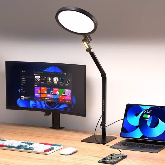 Goeco Black LED Table Lamp with Touch Dimming and USB-C Charging – 1