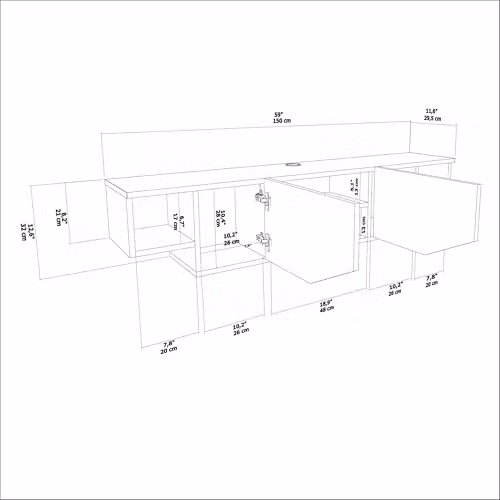 DECOROTIKA Hera Floating TV Stand in Gloss White with Open Shelves and Cabinets, W: 150 cm, D: 29.5 cm, H: 32 cm – 2