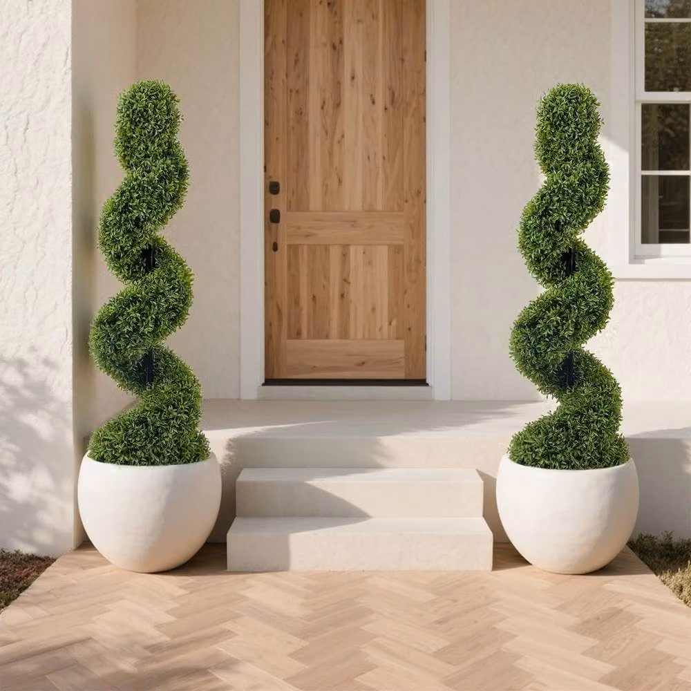 VOGREX Set of 2 Bottle Green Artificial Spiral Topiary Trees, Height: 120 cm – 6