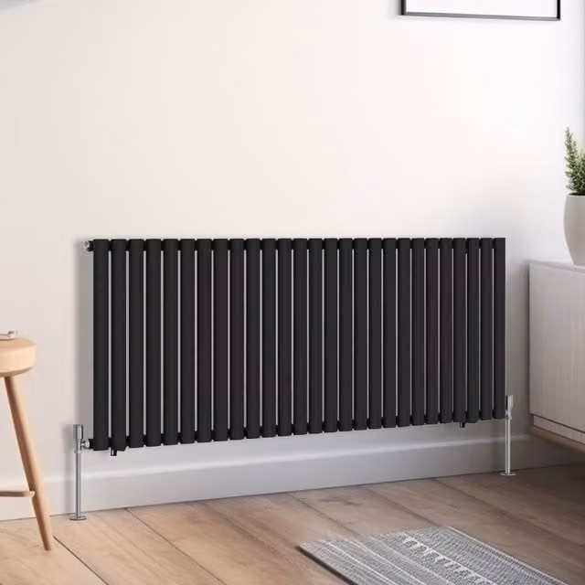 Right Radiators Oval Single Panel Horizontal Radiator in Black, Height: 60 cm, Width: 159.3 cm