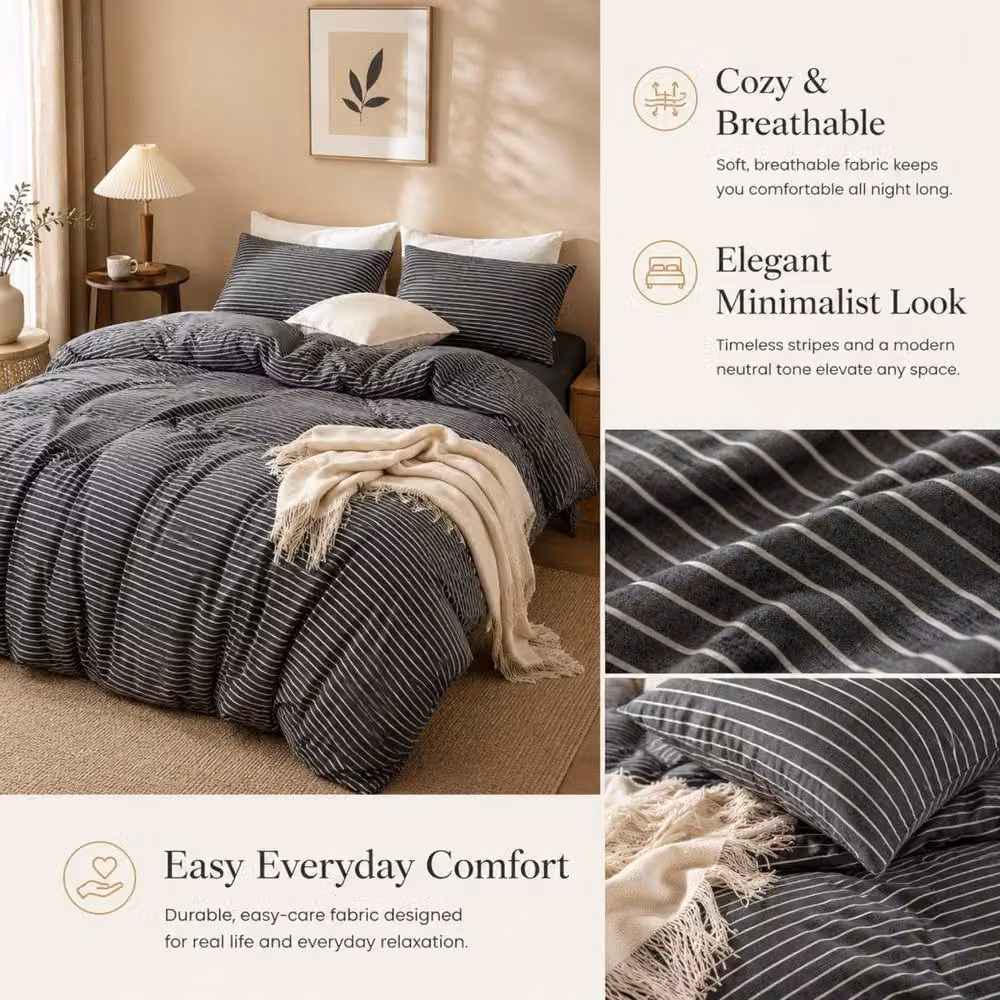 Grace Reversible Microfibre Duvet Cover and Pillowcase Set in Grey, Super King, 200 x 200 cm – 6
