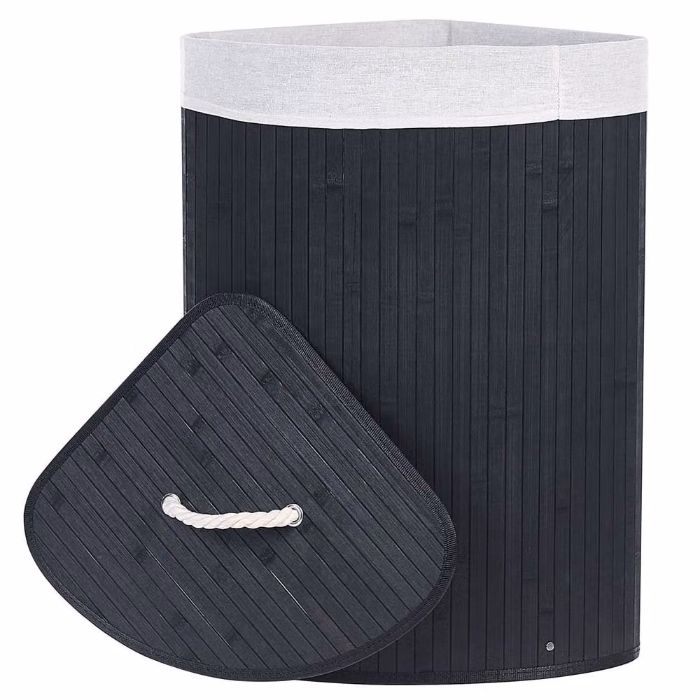 Wyld and Coco Black Bamboo Triangular Storage Basket with Lid and Handles – 4