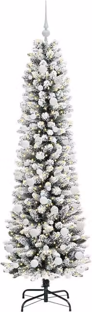 Berkfield Home Artificial Christmas Tree with 300 LEDs in Green and White, H 180 cm x W 53 cm – 1