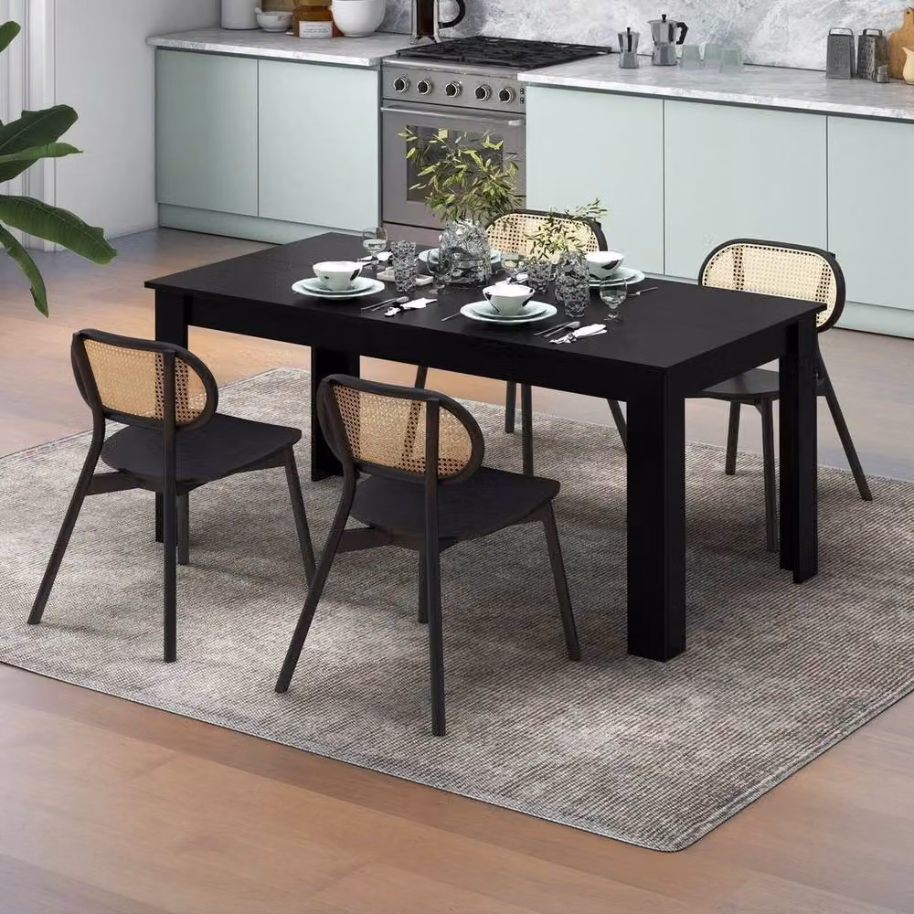 Kelvenix Modern Rectangular Extendable Dining Table in Matt Black Wood Finish – 5