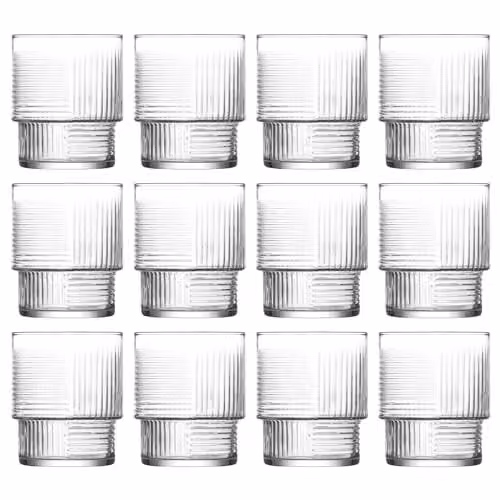 LAV Helen Stackable Cut Glass Whisky Tumbler Set, 12 x 230 ml, Transparent – 1