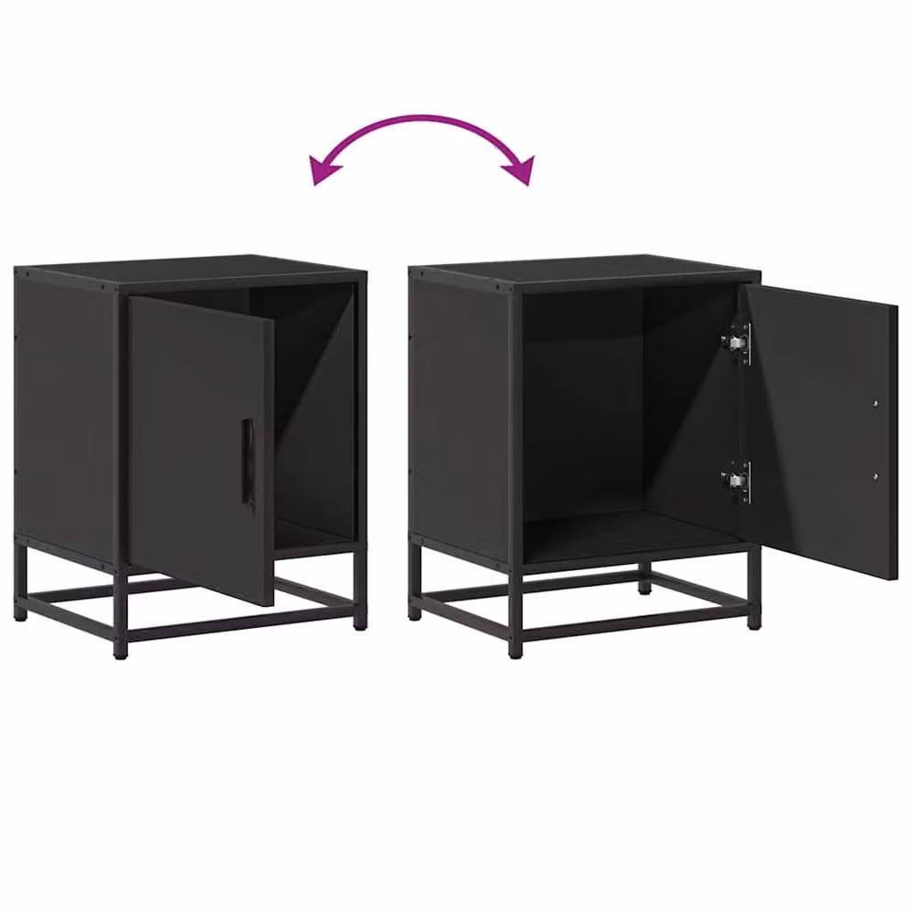 Berkfield Home Set of 2 Black Bedside Cabinets in Engineered Wood and Metal, W: 40 cm, D: 31 cm, H: 50 cm – 6