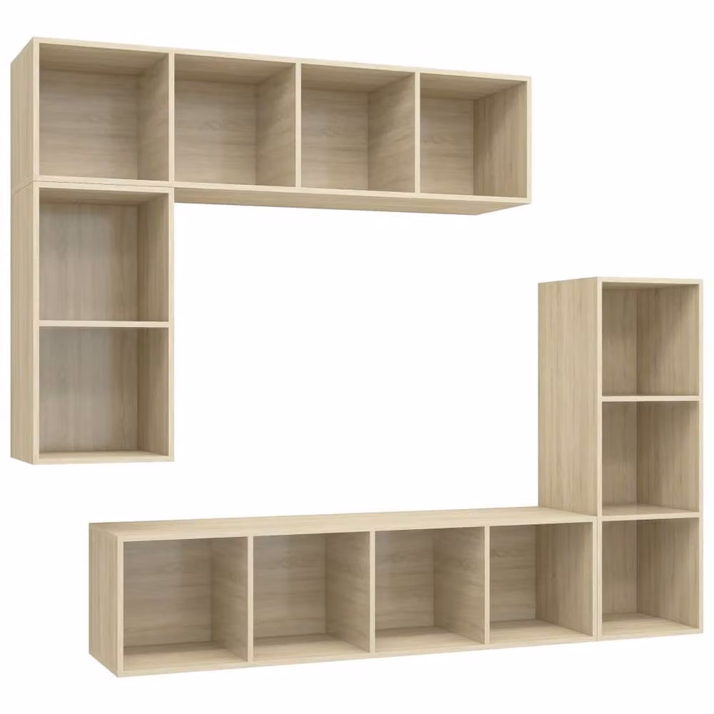 Berkfield Home Practical 4 Piece TV Cabinet Set in Sonoma Oak and Beige Engineered Wood – 3