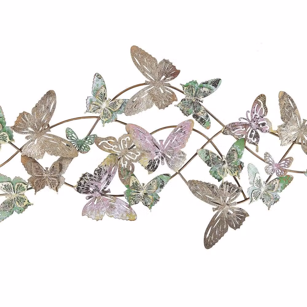 Wyld and Coco Boho Glam Butterfly Metal Wall Art, Multicolour, W: 100 cm, H: 53 cm – 2