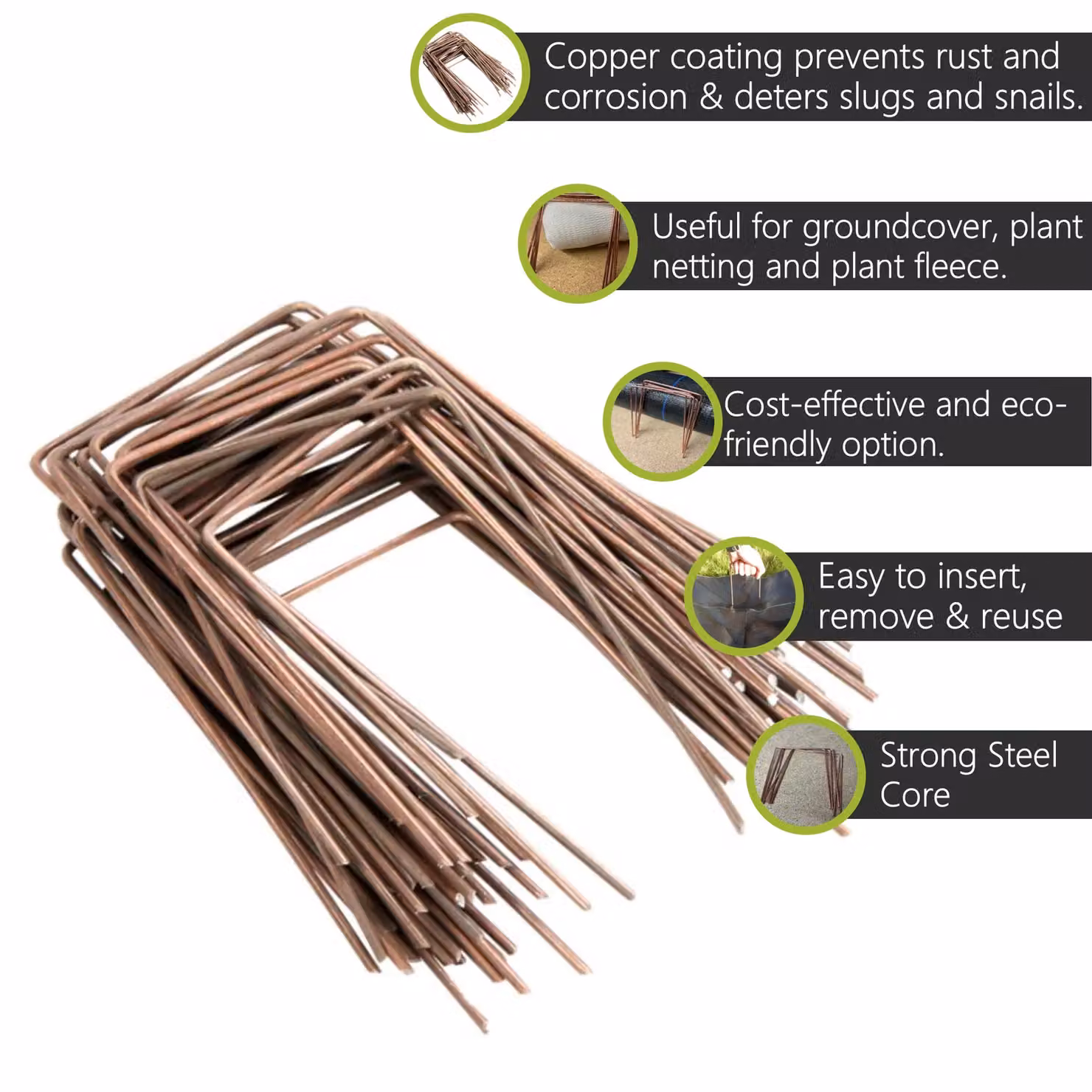 Pegdev Copper-Coated Steel Groundcover Staples for Weed Membrane and Fleece Netting, Bronze, Pack of 30 – 2