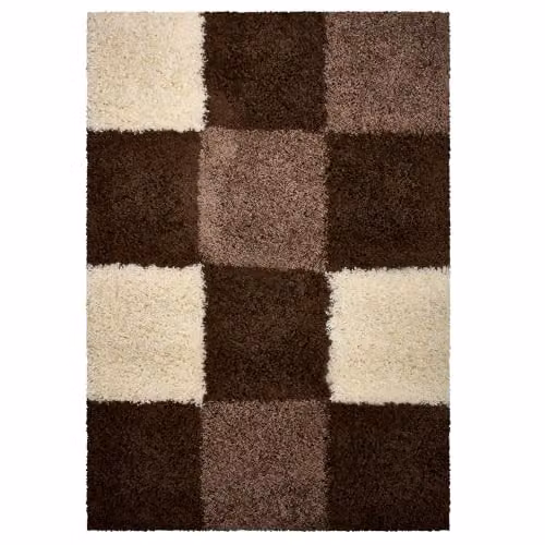Bravich Checked Shaggy Rug in Brown, W x D: 60 x 110 cm