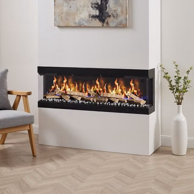 Living Star 3 Sided Smart Electric Fireplace in Black and Grey, 150 cm