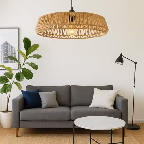 CGC Lighting Natural String Round Woven Easy Fit Lampshade in Beige, Diameter: 50 cm – 2