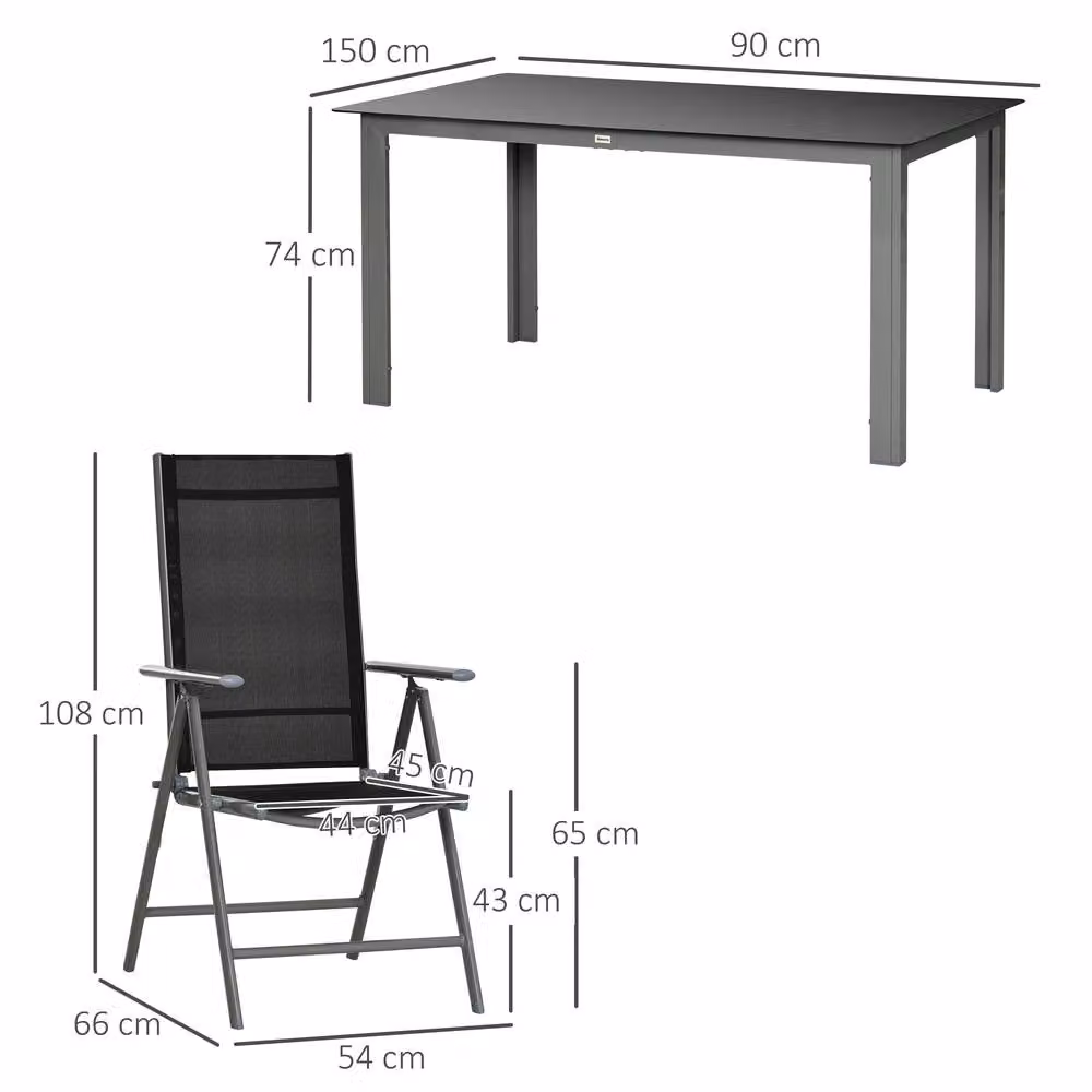 STILVORA 6-Seater Garden Dining Set with Folding Chairs in Black – 2
