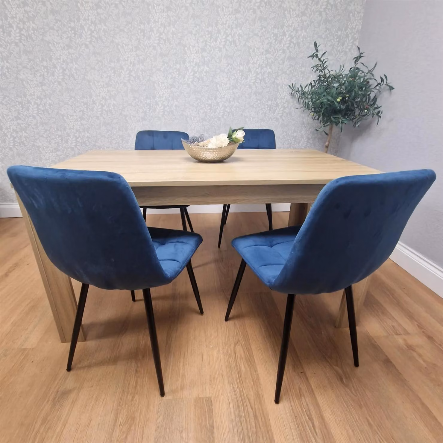 KOSY KOALA Modern Dining Table Set with 4 Blue Rocco Chairs, Brown Rectangular MDF and Metal Table, W/D/H: 120 x 77 x 75 cm – 2