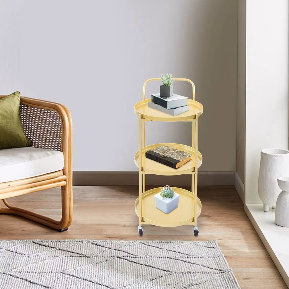 Ventryn Gold 3 Tier Rolling Bar Cart and Kitchen Serving Trolley, W/D/H: 45.72 x 40.64 x 78.0 cm – 2