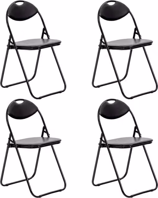 NOVECRAFTO Set of 4 Black Metal Folding Chairs with Synthetic Leather Upholstery