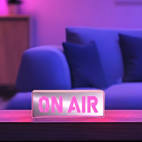 Global Gizmos 51519 On Air Neon Sign Pink LED Acrylic Box Light with Mirrored Finish, W/D/H: 23.0 x 23.0 x 8.0 cm – 4