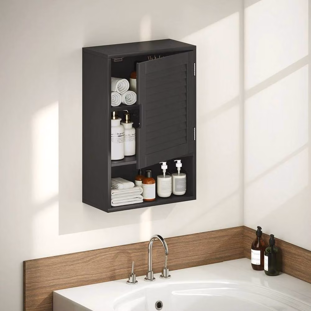 NESTLUNE Modern Wall Mounted Bathroom Cabinet with Hinged Doors and Adjustable Shelves in Matt Black – 4