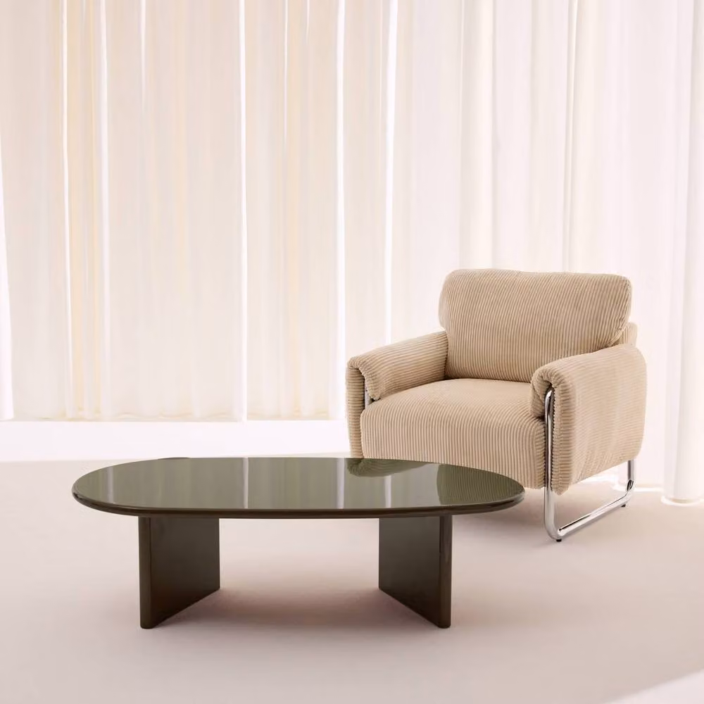 sweeek Oval Coffee Table with Glossy Finish in Beige, W/D/H: 60 x 60 x 34.5 cm – 2