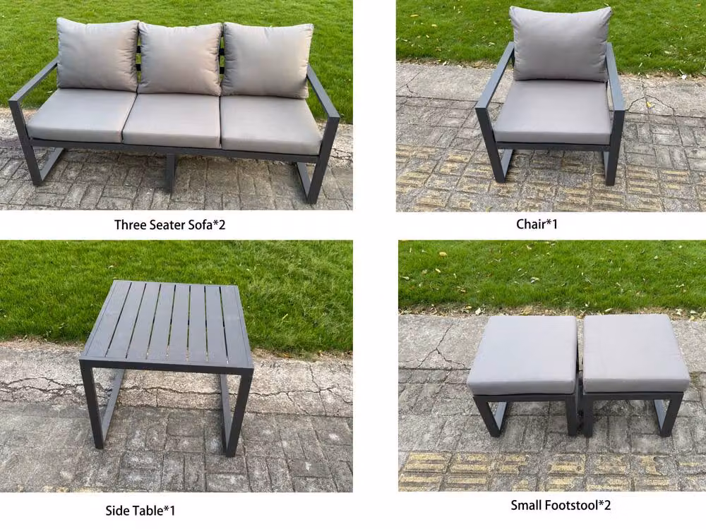 Fimous 9-Seater Aluminium Sofa Dining Set with Height-Adjustable Lifting Table and 2 Stools in Dark Grey – 2