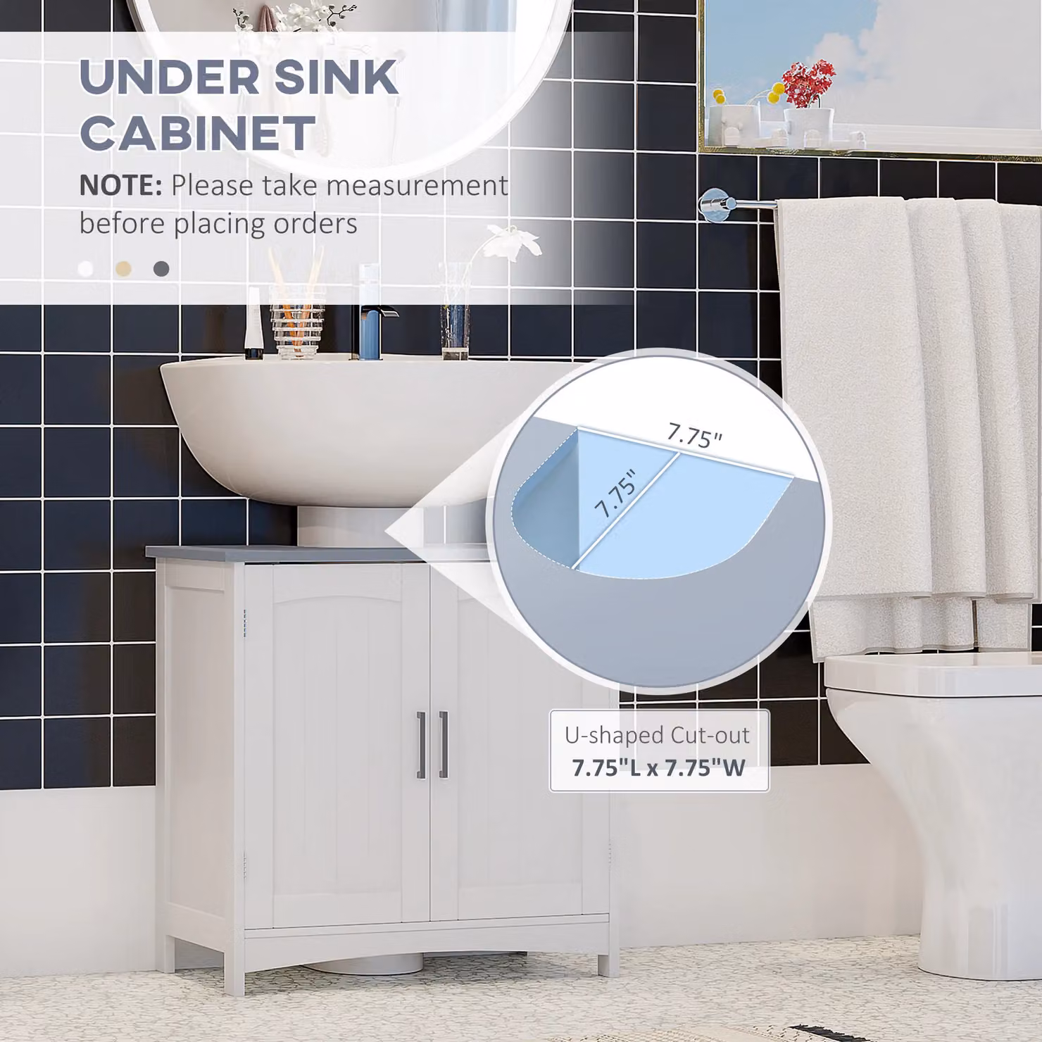 Kleankin 3-Piece Modern Bathroom Furniture Set in White with Vanity Unit, Side Cabinet and Tall Cabinet – 4