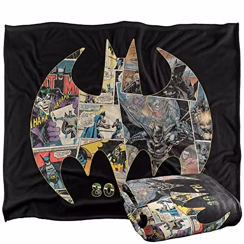 LOGOVISION Batman 80th Shield White Multicolour Fleece Throw Blanket W/D/H: 152 x 127 cm