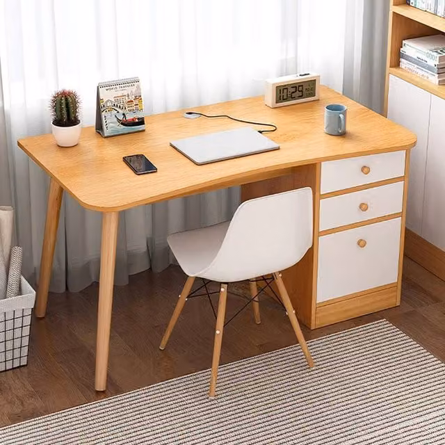 EONLION Brown Computer Desk with 2 Drawers and Scandinavian Design, Width: 100 cm