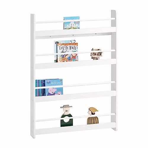 SoBuy Wall Mounted 4 Tier Childrens Bookcase in White – 1