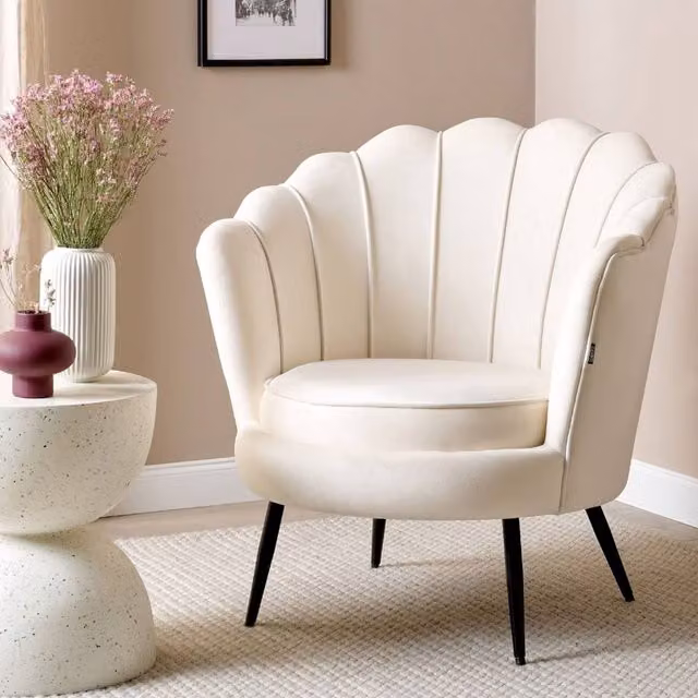 Wyld and Coco Off-White Velvet Retro Novelty Armchair with White Metal Legs – 1