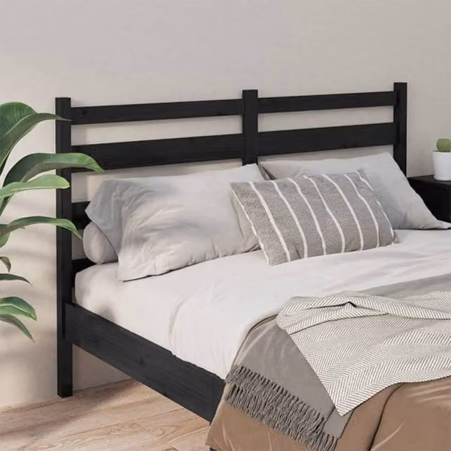 Berkfield Home Beautiful Solid Pine Wood Bed Headboard in Black, W/D/H: 146 x 4 x 100 cm