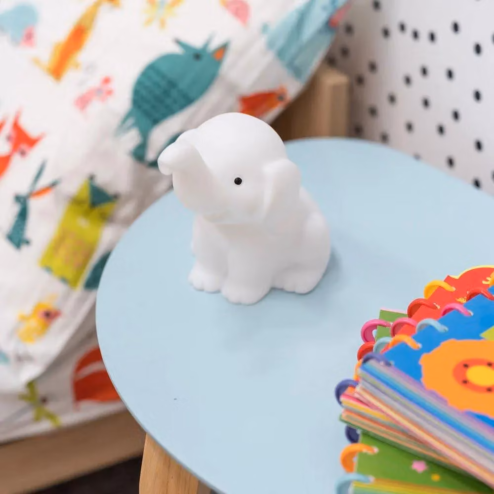 ValueLights Elephant LED Childrens Night Light with Remote Control, White and Multicolour Silicone Nursery Lamp – 3