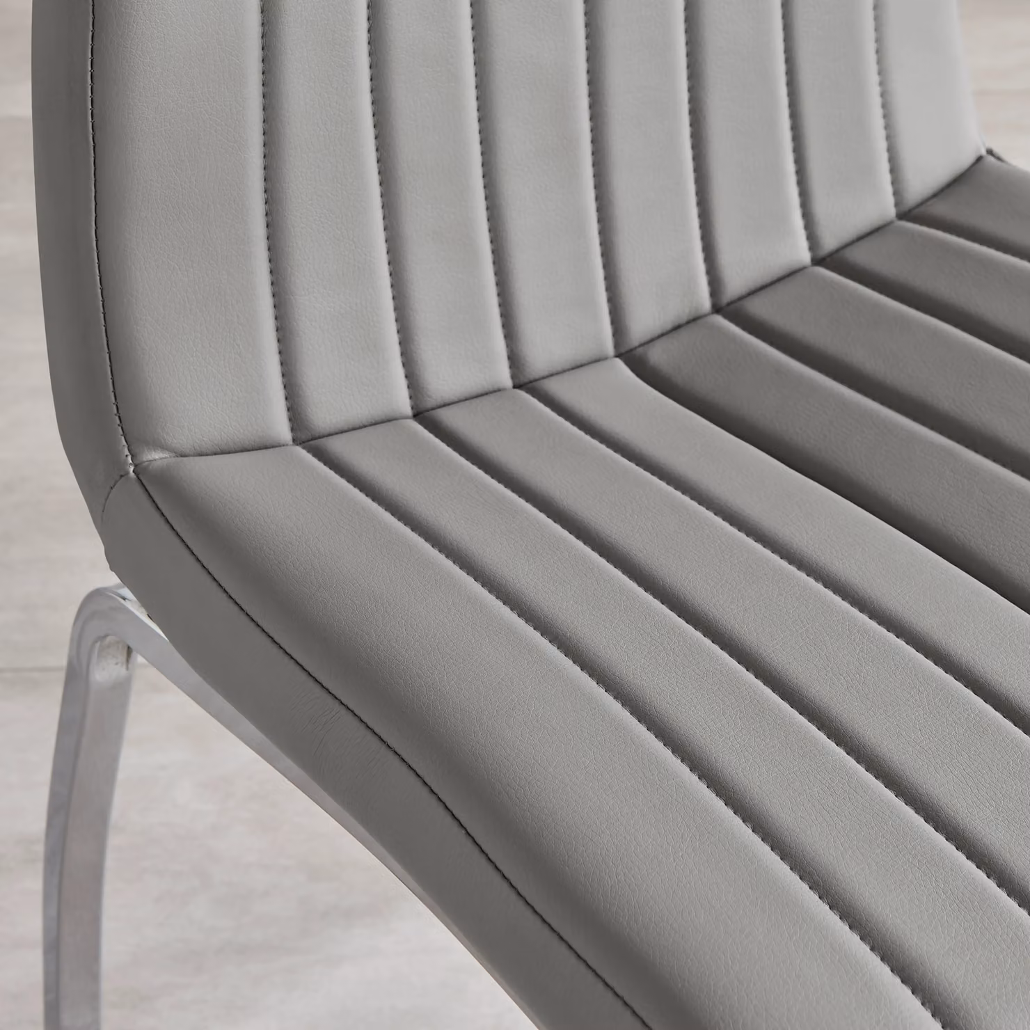 FurnitureboxUK Set of 2 Isco Grey Faux Leather Dining Chairs with Silver Chrome Metal Legs – 2