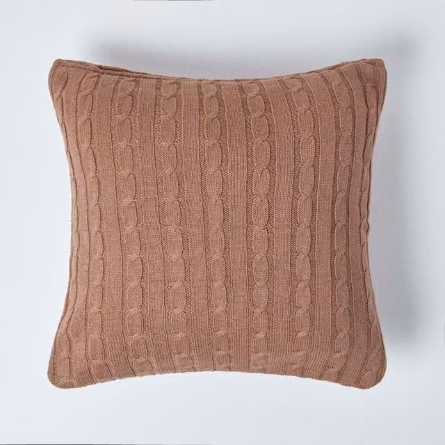 Homescapes Brown Cotton Knit Square Cushion Cover