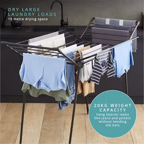 Swan Stealth Multi-Wing Indoor and Outdoor Clothes Airer in Black with 19m Drying Space – 3